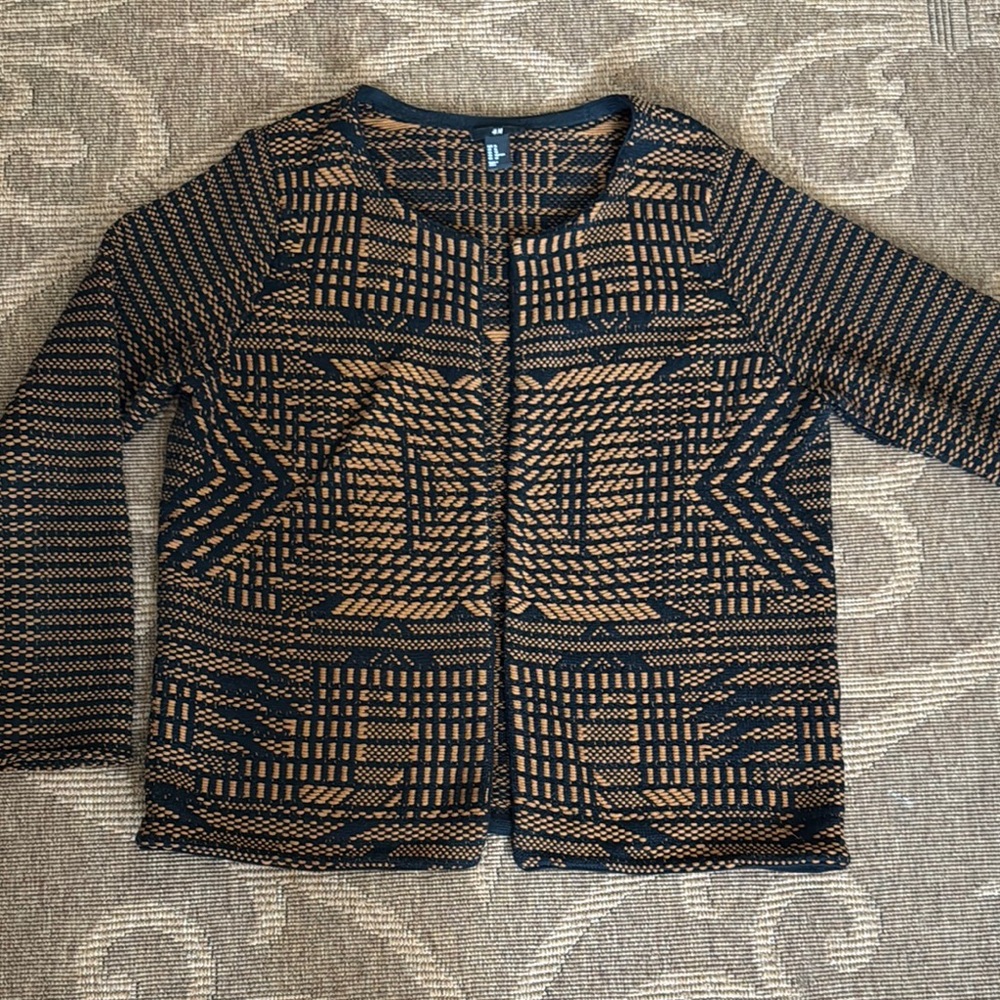 Black and Tan Patterned Women's Sweater open front Cardigan Jacket size XL